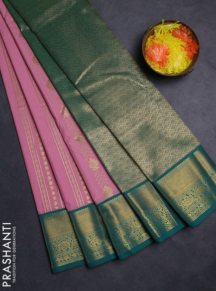 Pastel Pink & Green Semi Kanchipuram Silk - Korvai