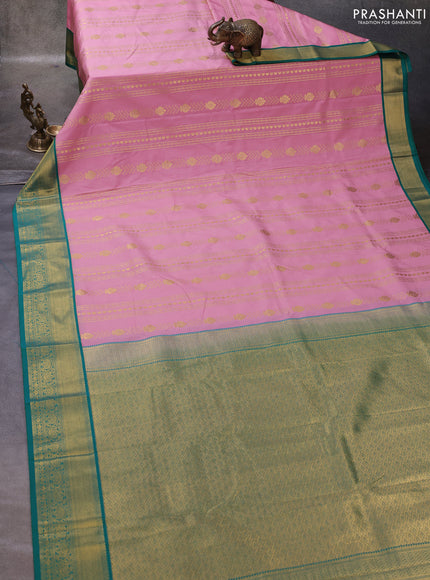 Pastel Pink & Green Semi Kanchipuram Silk - Korvai