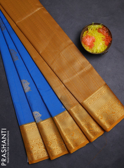 Cs Blue & Yellow Semi Kanchipuram Silk - Korvai