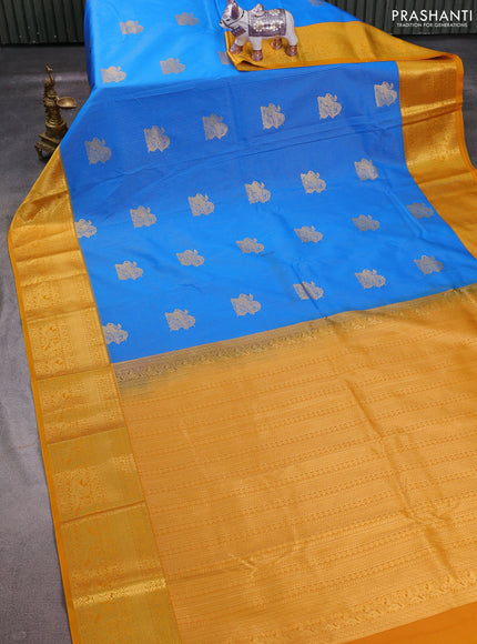 Cs Blue & Yellow Semi Kanchipuram Silk - Korvai