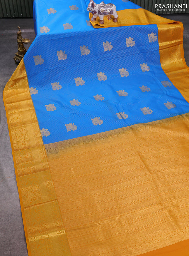 Cs Blue & Yellow Semi Kanchipuram Silk - Korvai