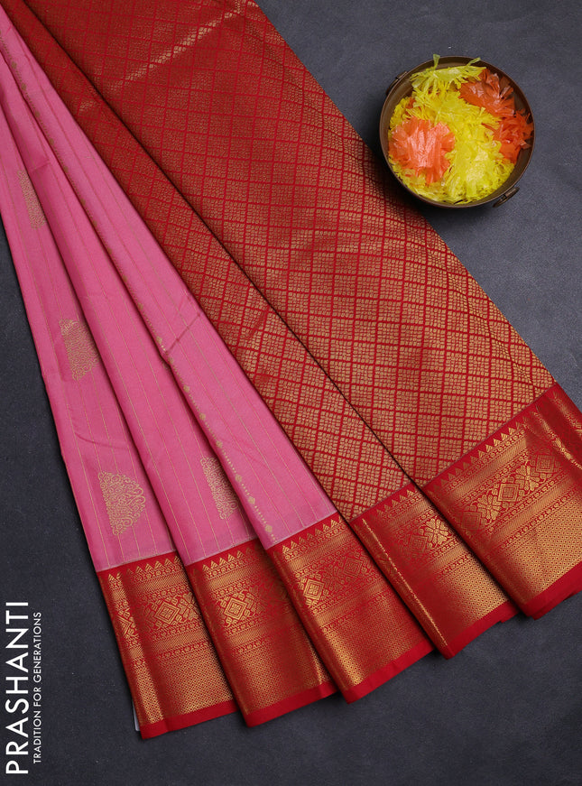 Pink & Red Semi Kanchipuram Silk - Korvai