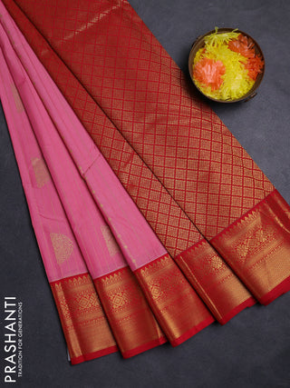 Pink & Red Semi Kanchipuram Silk - Korvai