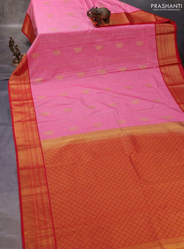 Pink & Red Semi Kanchipuram Silk - Korvai