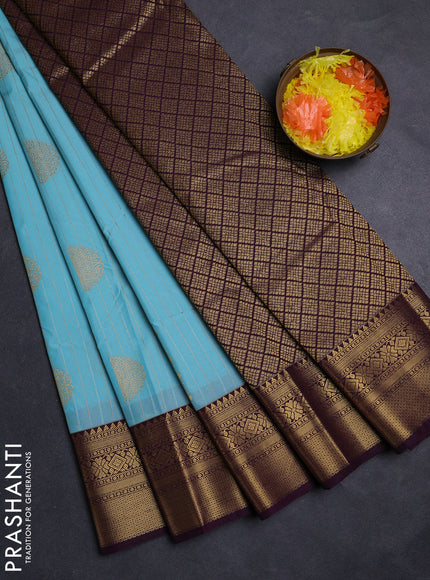 Teal Blue & Wine Semi Kanchipuram Silk - Korvai