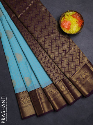 Teal Blue & Wine Semi Kanchipuram Silk - Korvai