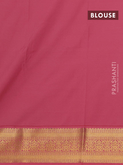 Teal Blue & Peach Pink Semi Kanchipuram Silk - Korvai