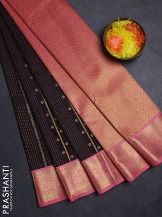 Coffee Brown & Pink Semi Kanchipuram Silk - Korvai