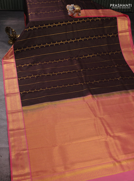 Coffee Brown & Pink Semi Kanchipuram Silk - Korvai