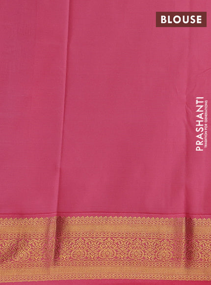 Blue & Peach Pink Semi Kanchipuram Silk - Korvai