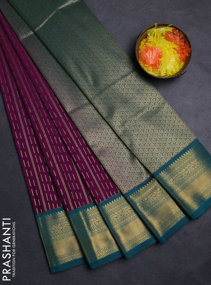 Purple & Teal Green Semi Kanchipuram Silk - Korvai