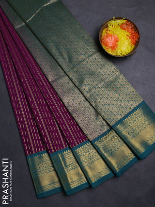 Purple & Teal Green Semi Kanchipuram Silk - Korvai