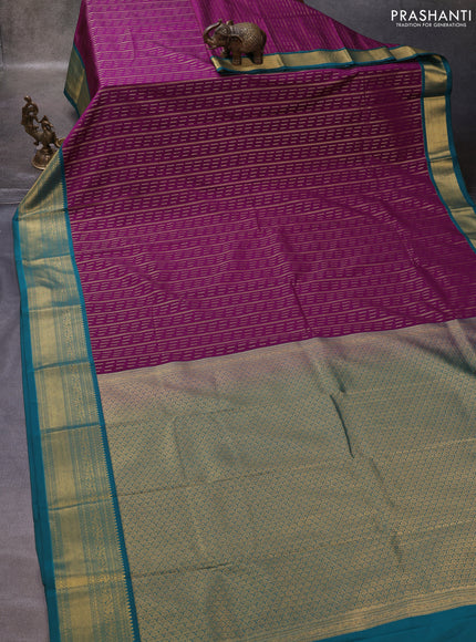 Purple & Teal Green Semi Kanchipuram Silk - Korvai