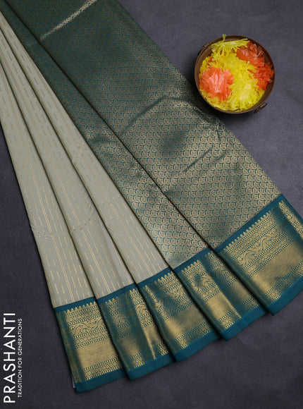 Pastel Green & Teal Green Semi Kanchipuram Silk - Korvai