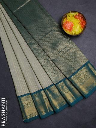 Pastel Green & Teal Green Semi Kanchipuram Silk - Korvai