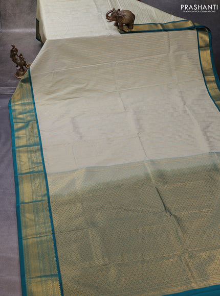 Pastel Green & Teal Green Semi Kanchipuram Silk - Korvai