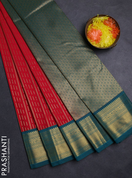 Red & Green Semi Kanchipuram Silk - Korvai
