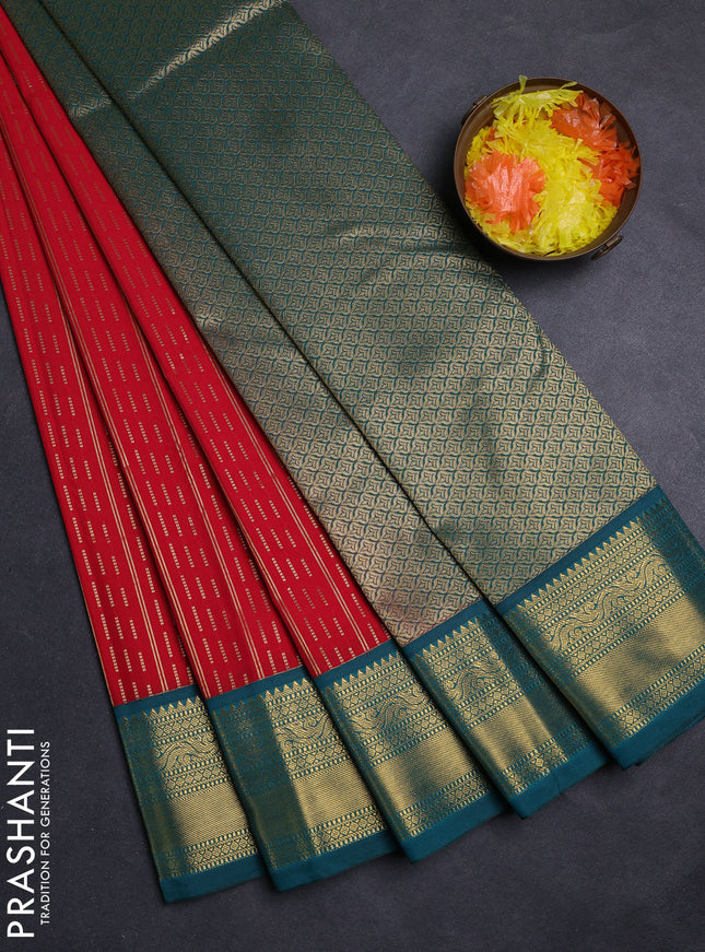 Red & Green Semi Kanchipuram Silk - Korvai