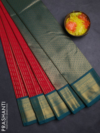 Red & Green Semi Kanchipuram Silk - Korvai