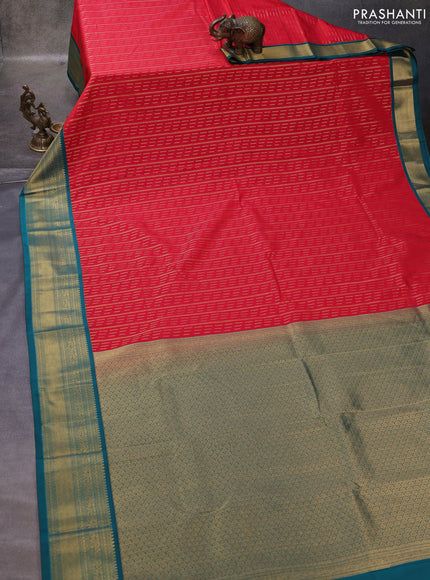 Red & Green Semi Kanchipuram Silk - Korvai