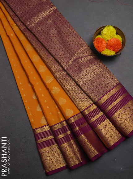 Mustard Yellow & Purple Semi Kanchipuram Silk - Korvai