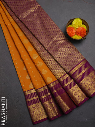 Mustard Yellow & Purple Semi Kanchipuram Silk - Korvai