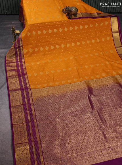 Mustard Yellow & Purple Semi Kanchipuram Silk - Korvai