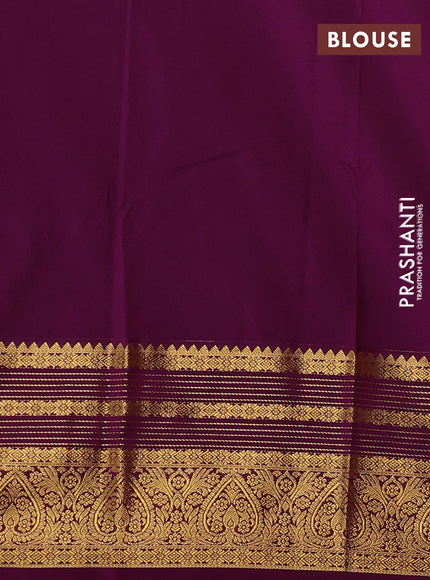 Mustard Yellow & Purple Semi Kanchipuram Silk - Korvai