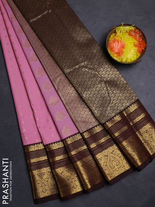 Peach Pink & Coffee Brown Semi Kanchipuram Silk - Korvai