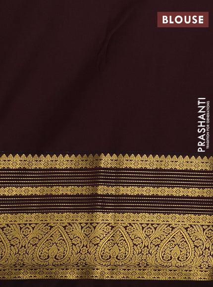 Peach Pink & Coffee Brown Semi Kanchipuram Silk - Korvai