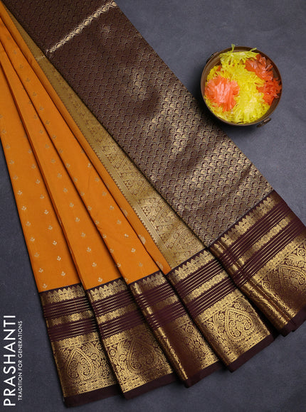 Mustard Yellow & Coffee Brown Semi Kanchipuram Silk - Korvai