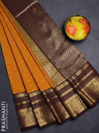 Mustard Yellow & Coffee Brown Semi Kanchipuram Silk - Korvai