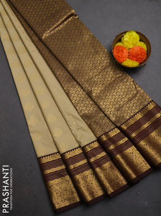 Beige & Coffee Brown Semi Kanchipuram Silk - Korvai