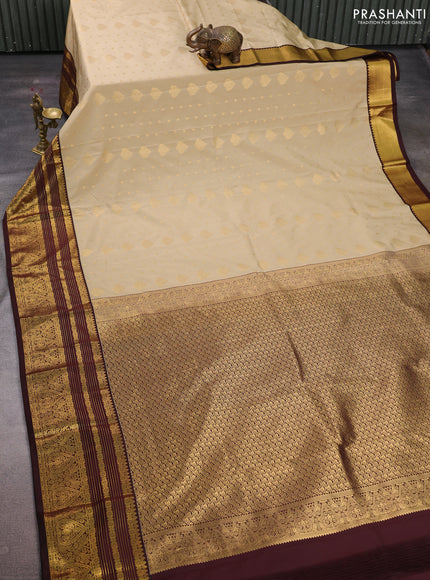 Beige & Coffee Brown Semi Kanchipuram Silk - Korvai