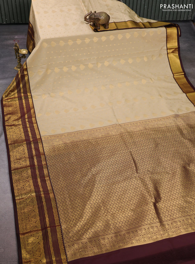 Beige & Coffee Brown Semi Kanchipuram Silk - Korvai