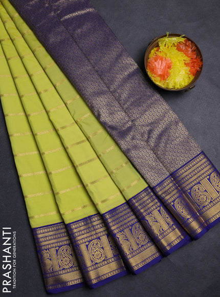 Pista Green & Navy Blue Semi Kanchipuram Silk - Korvai