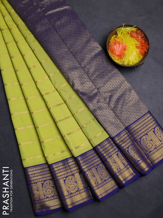 Pista Green & Navy Blue Semi Kanchipuram Silk - Korvai