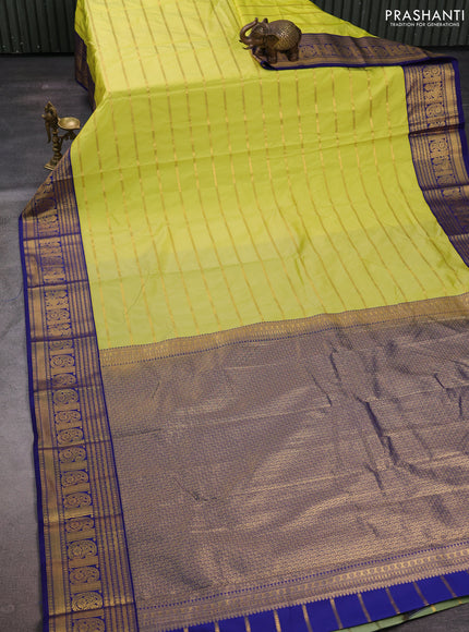 Pista Green & Navy Blue Semi Kanchipuram Silk - Korvai