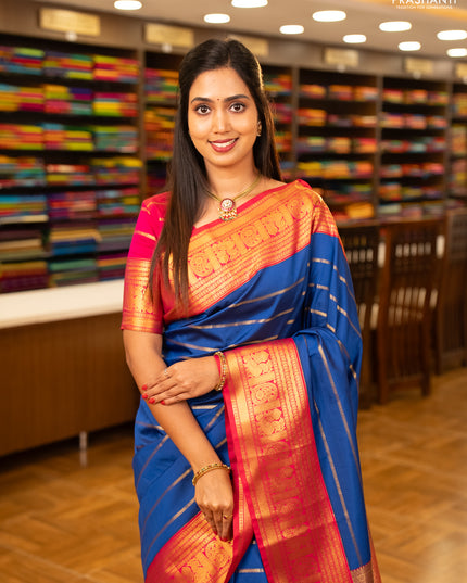 Blue & Pink Semi Kanchipuram Silk - Korvai