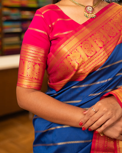 Blue & Pink Semi Kanchipuram Silk - Korvai