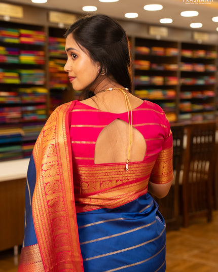 Blue & Pink Semi Kanchipuram Silk - Korvai