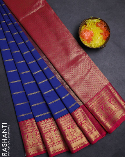 Blue & Pink Semi Kanchipuram Silk - Korvai