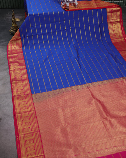 Blue & Pink Semi Kanchipuram Silk - Korvai