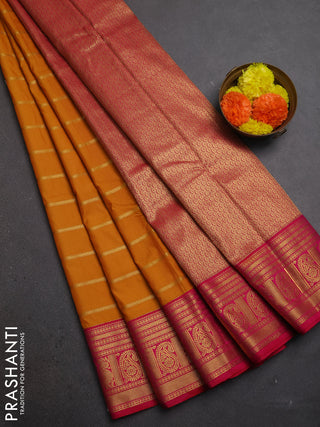 Mustard Yellow & Pink Semi Kanchipuram Silk - Korvai