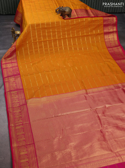 Mustard Yellow & Pink Semi Kanchipuram Silk - Korvai