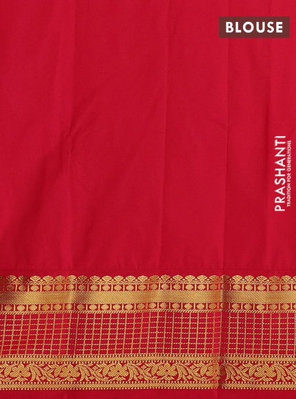 Teal Blue & Red Semi Kanchipuram Silk - Korvai