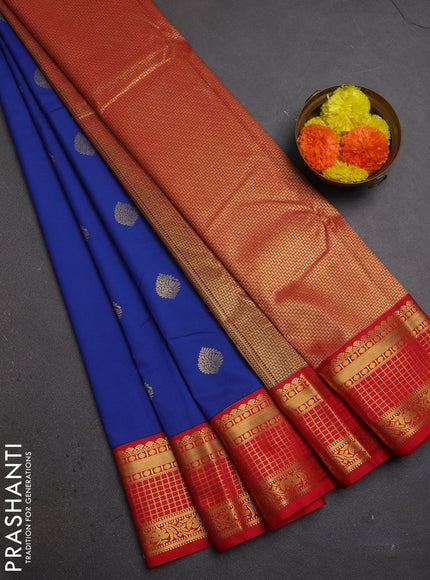 Blue & Red Semi Kanchipuram Silk - Korvai