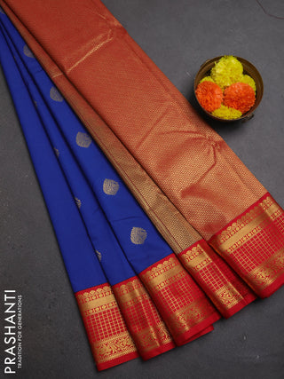 Blue & Red Semi Kanchipuram Silk - Korvai