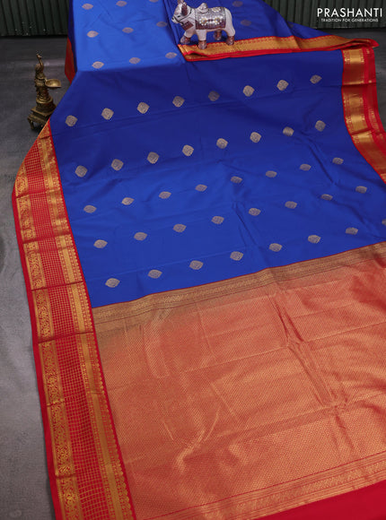 Blue & Red Semi Kanchipuram Silk - Korvai