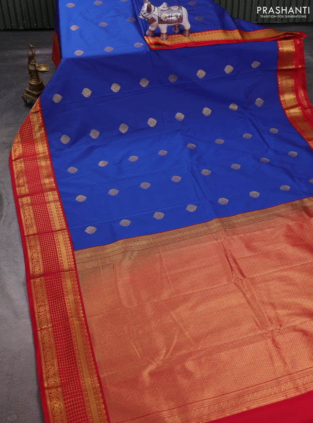 Blue & Red Semi Kanchipuram Silk - Korvai
